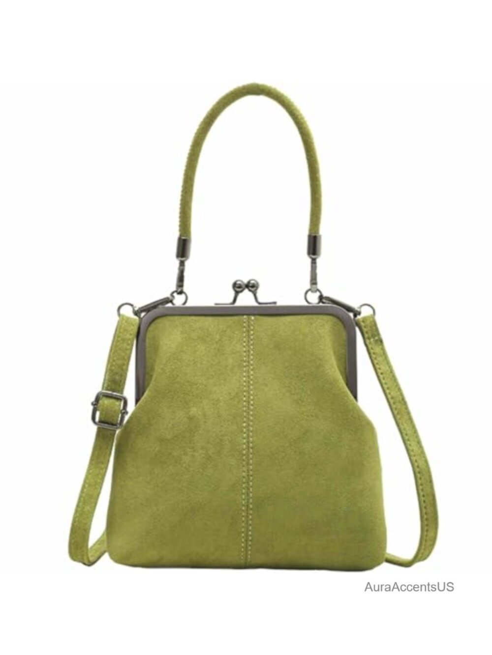 Denim Crossbody Tote Bag with Kiss Lock Closure Adjustable Strap Blue
